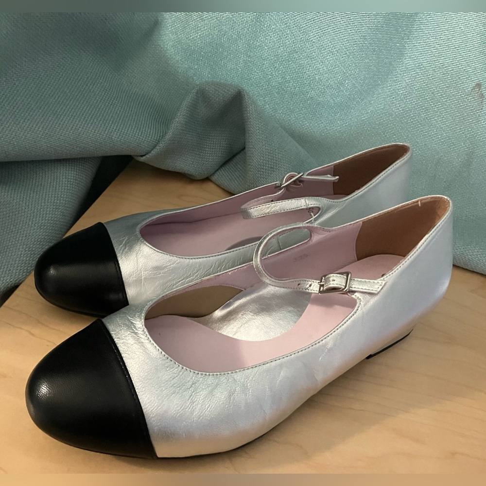 Chic Women's Silver and Black Flats